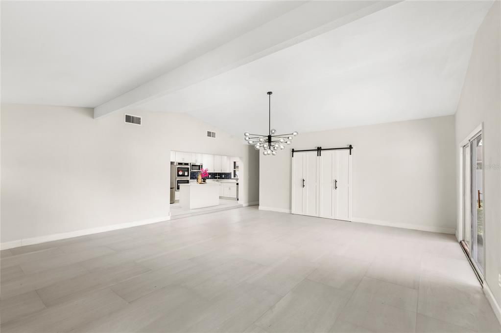 Empty room, Interior, Pendant Lights, Wood Texture Flooring