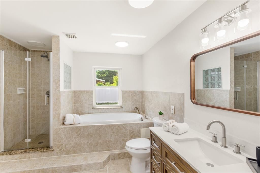 Bathroom, Dual Sink Vanities, Glass Shower, Interior, Recessed Lighting