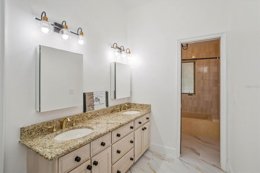Bathroom, Dual Sink Vanities, Glass Shower, Interior, Marble