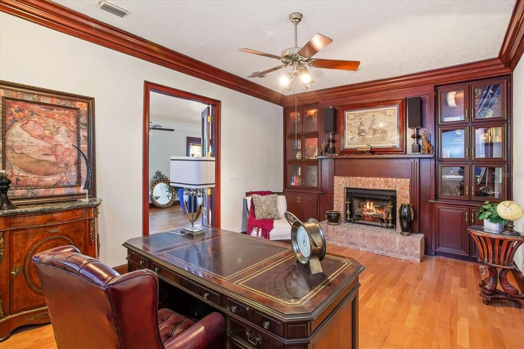 Fireplace, Home Office, Interior, Wood Texture Flooring