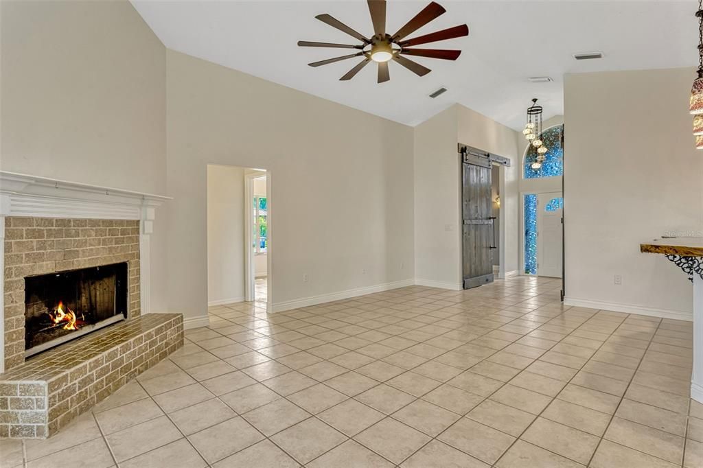 Empty room, Fireplace, Interior, Pendant Lights