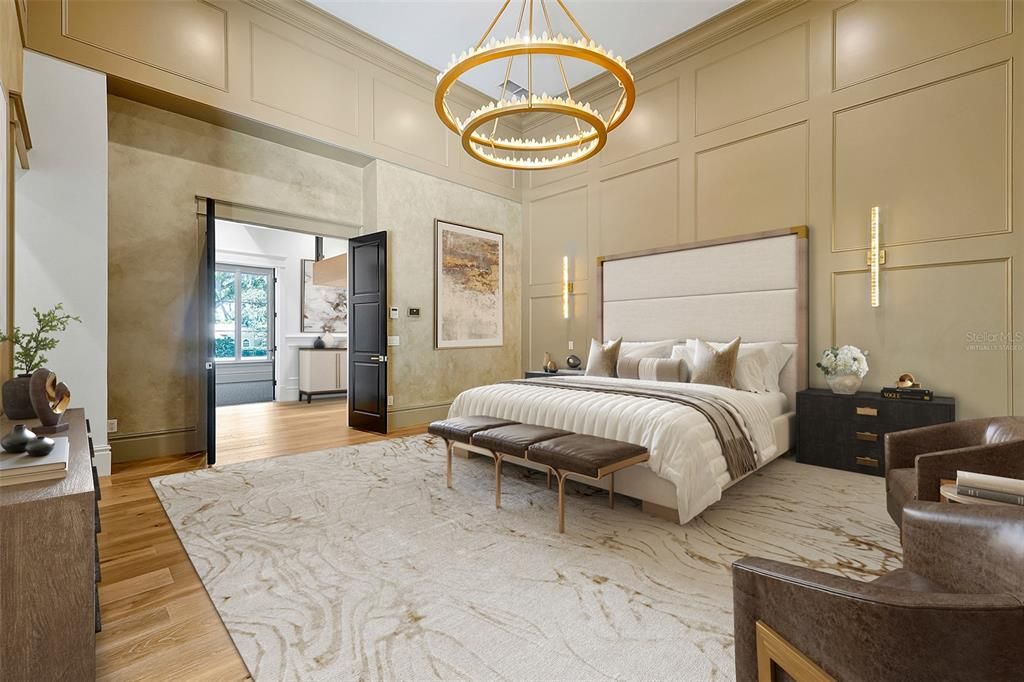 Bedroom, Chandelier, Interior, Pendant Lights, Wood Texture Flooring