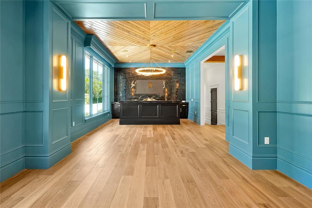 Interior, Pendant Lights, Recessed Lighting, Wooden Ceilings, Wood Texture Flooring, Wooden Walls