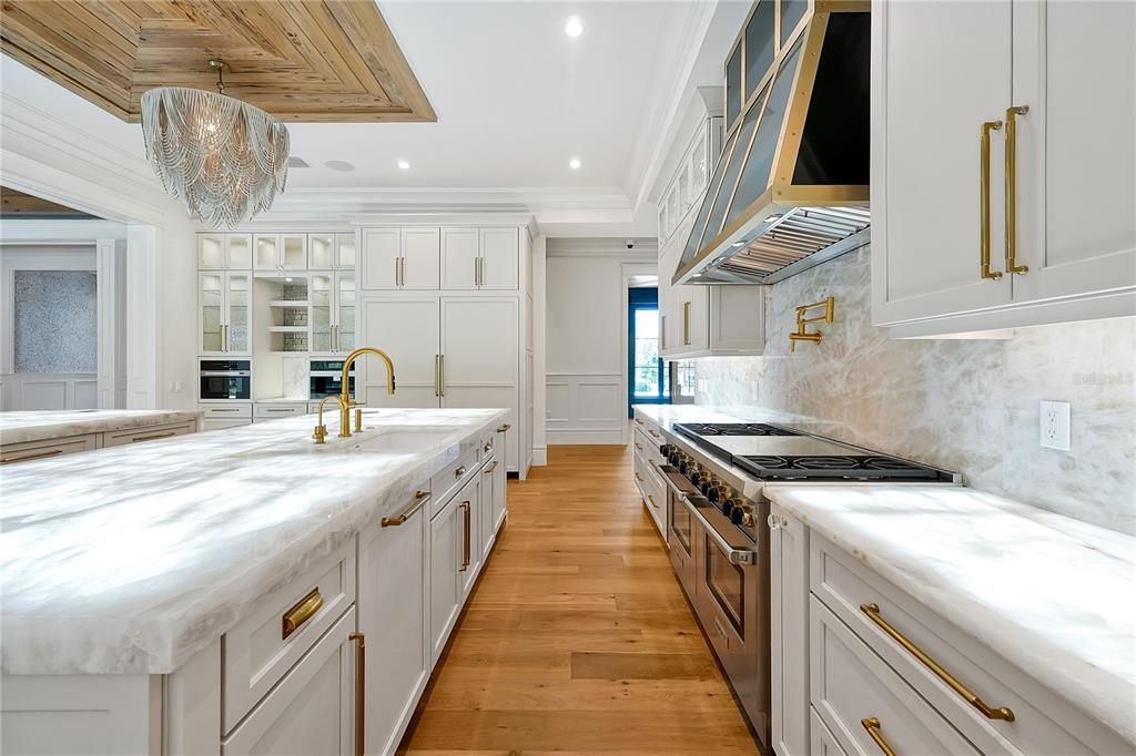 Interior, Kitchen, Pendant Lights, Recessed Lighting, Stainless Steel Appliances, Wooden Ceilings, Wood Texture Flooring