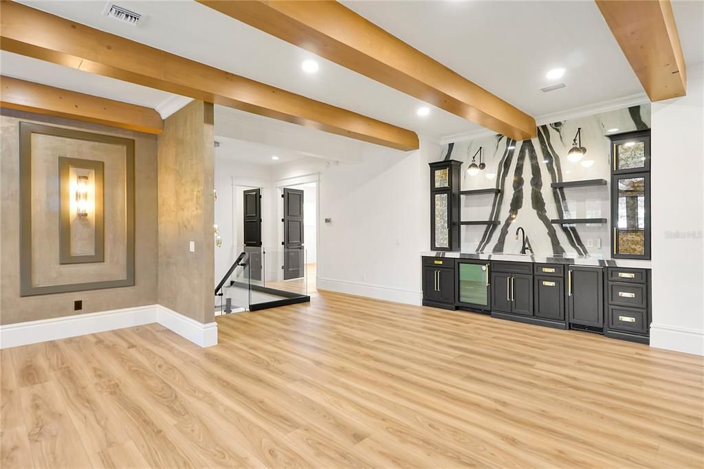 Interior, Recessed Lighting, Wooden Beams, Wood Texture Flooring