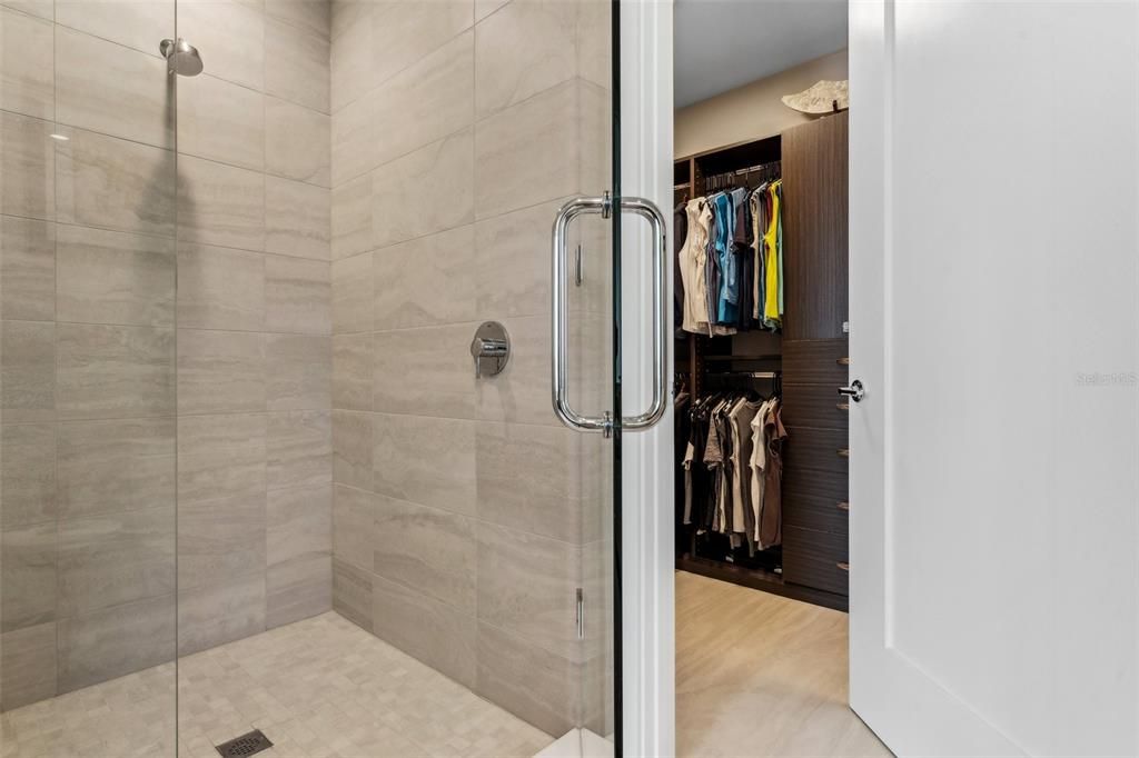 Bathroom, Glass Shower, Interior, Walk-in Closets, Wood Texture Flooring