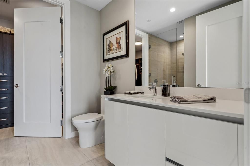 Bathroom, Dual Sink Vanities, Glass Shower, Interior, Recessed Lighting