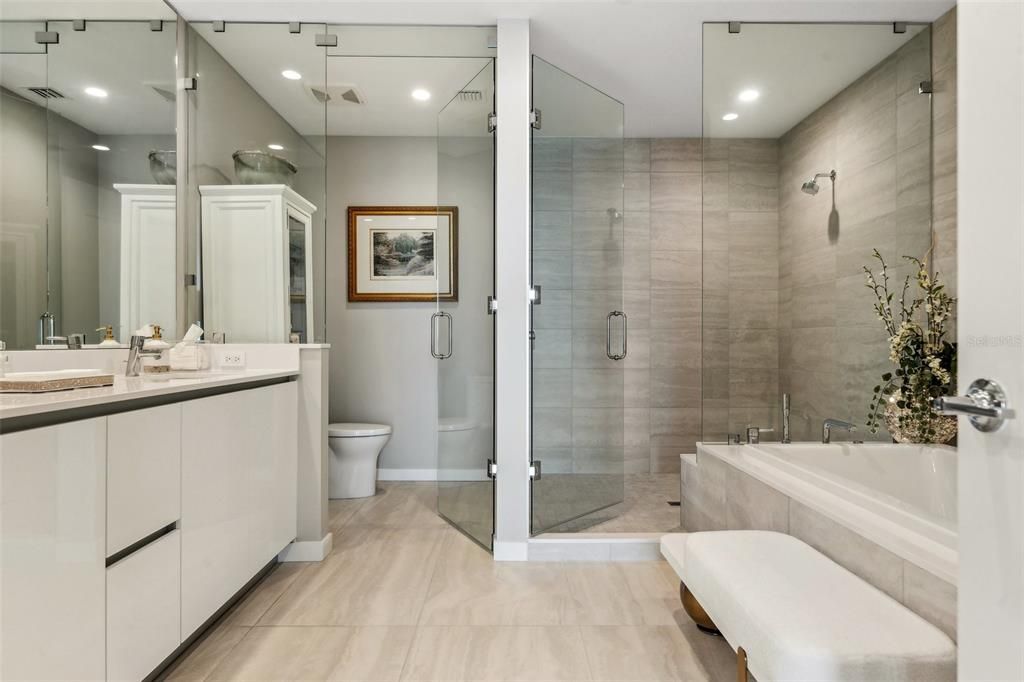 Bathroom, Glass Shower, Interior, Recessed Lighting
