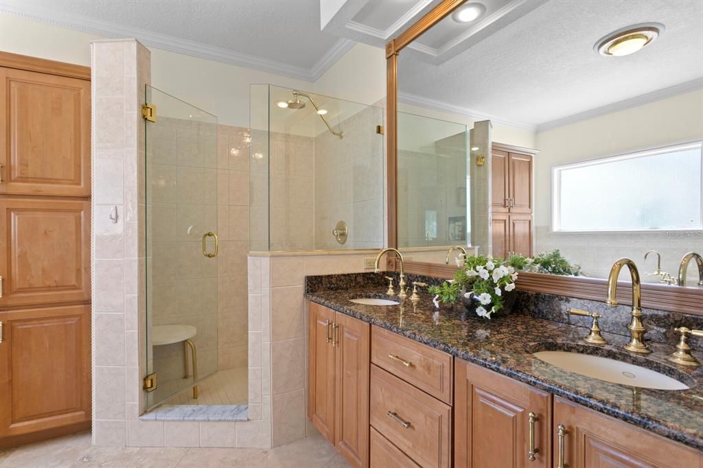 Bathroom, Dual Sink Vanities, Glass Shower, Interior, Recessed Lighting