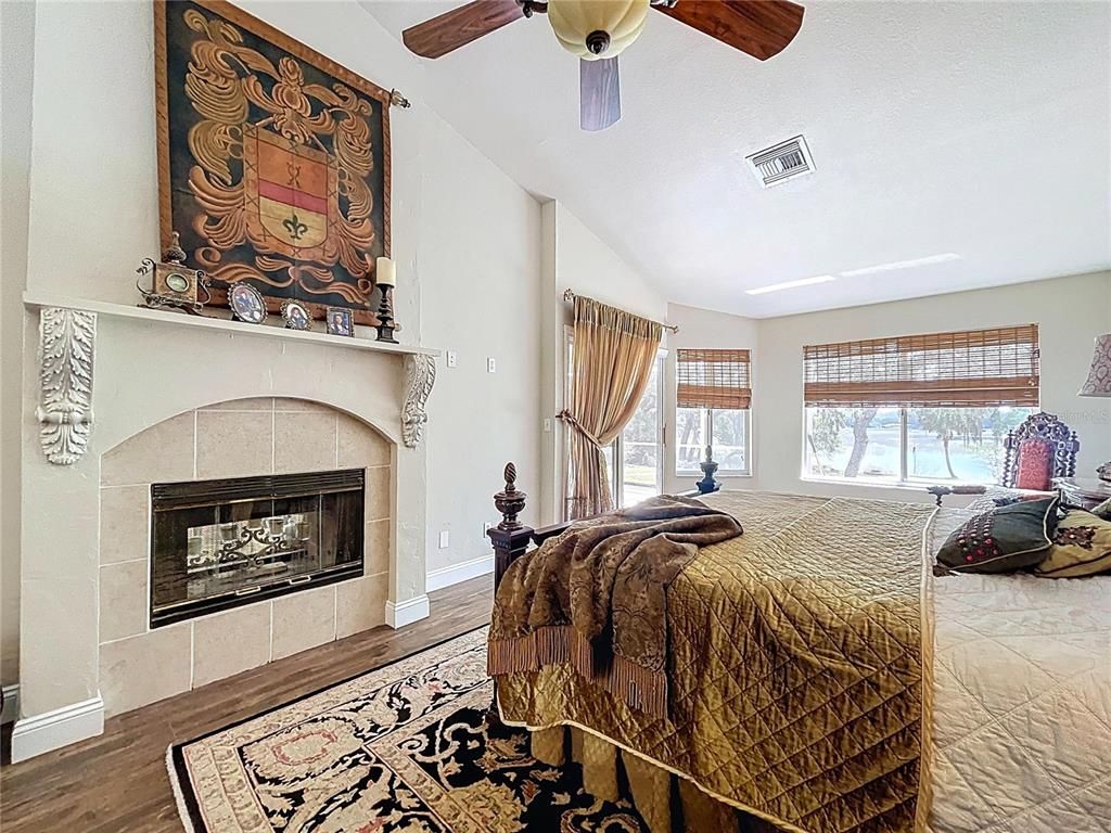 Bedroom, Fireplace, Interior, Wood Texture Flooring