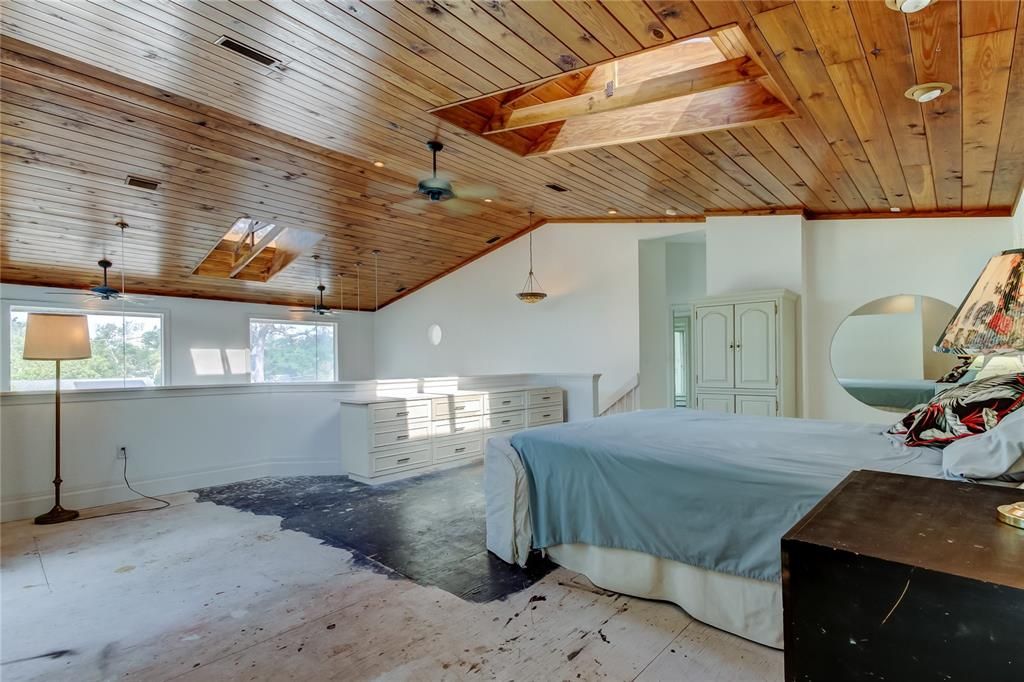 Bedroom, Interior, Pendant Lights, Wooden Ceilings