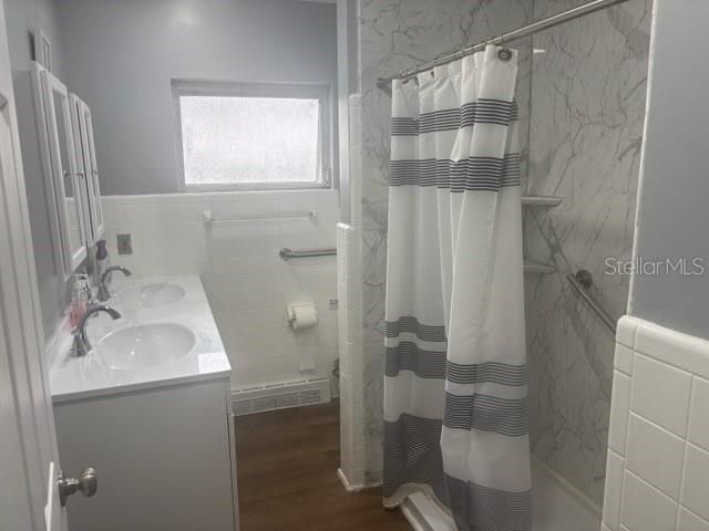 Bathroom, Interior, Marble Walls, Wood Texture Flooring
