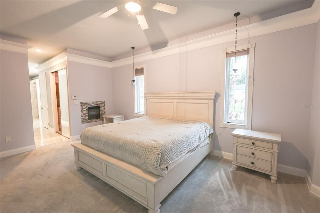 Bedroom, Fireplace, Interior, Pendant Lights