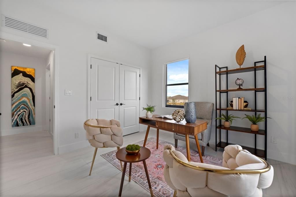 Home Office, Interior, Recessed Lighting, Wood Texture Flooring
