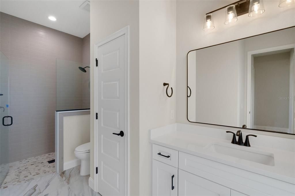Bathroom, Dual Sink Vanities, Interior, Marble, Recessed Lighting