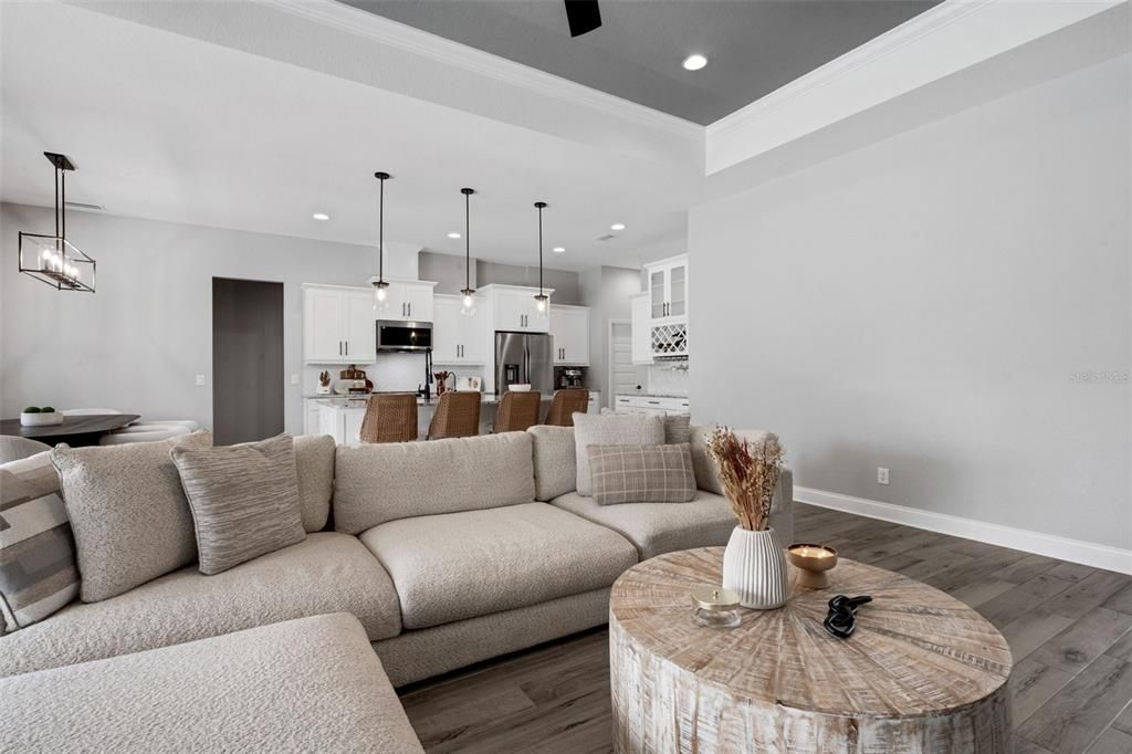 Interior, Kitchen, Living room, Pendant Lights, Recessed Lighting, Stainless Steel Appliances, Wood Texture Flooring