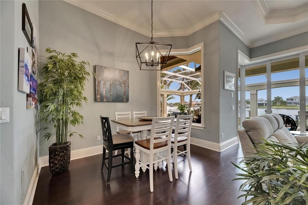 Dining room, Interior, Pendant Lights, Wood Texture Flooring