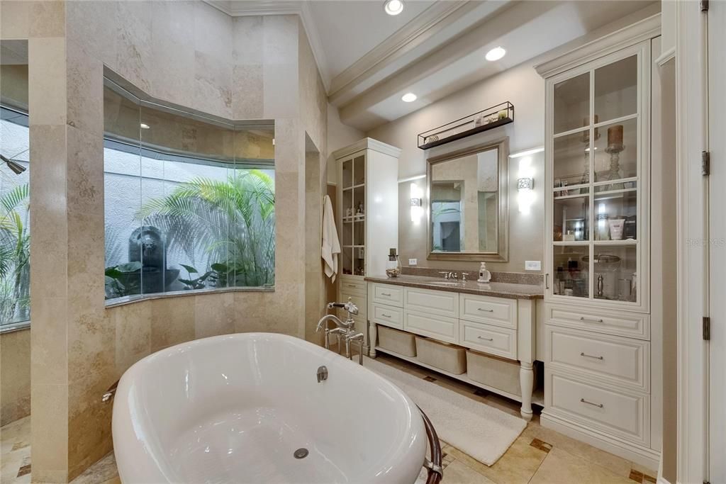 Bathroom, Dual Sink Vanities, Free Standing Baths, Interior, Recessed Lighting
