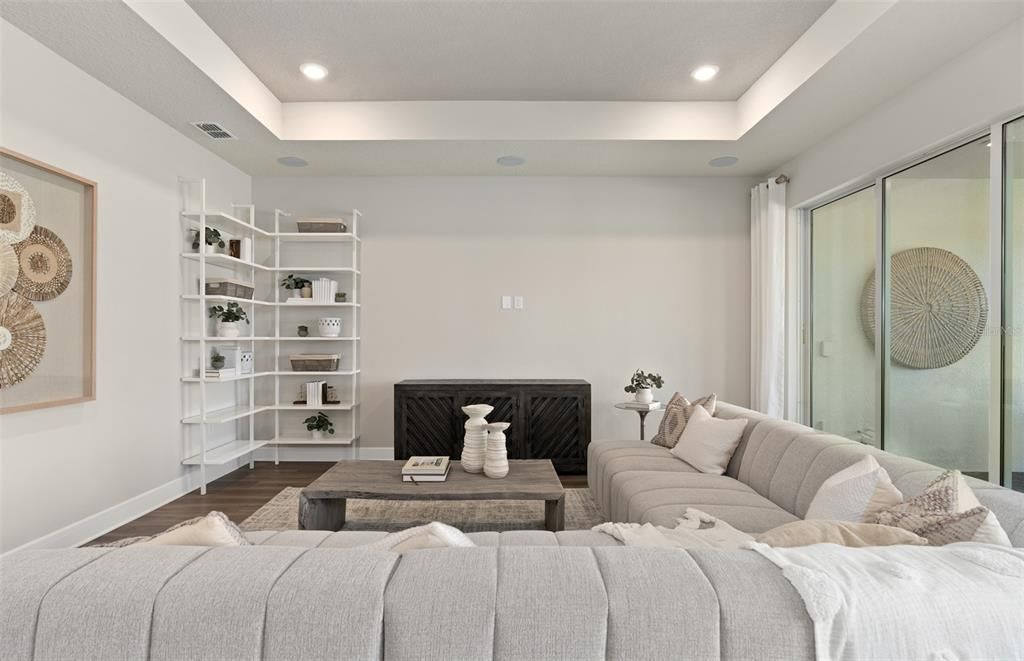 Interior, Living room, Recessed Lighting, Wood Texture Flooring