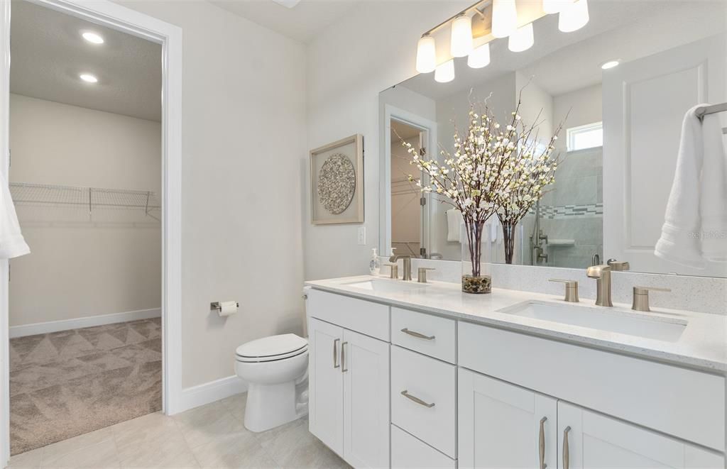Bathroom, Dual Sink Vanities, Interior, Recessed Lighting, Walk-in Closets