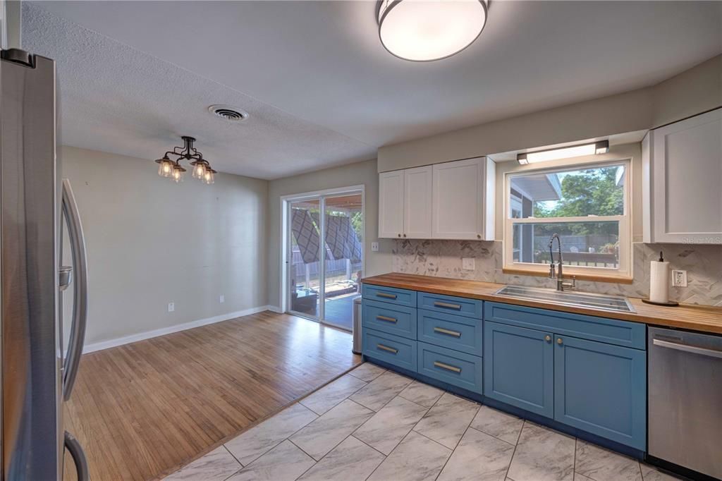 Interior, Kitchen, Marble, Stainless Steel Appliances, Wood Texture Flooring