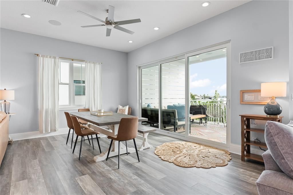 Dining room, Interior, Recessed Lighting, Wood Texture Flooring