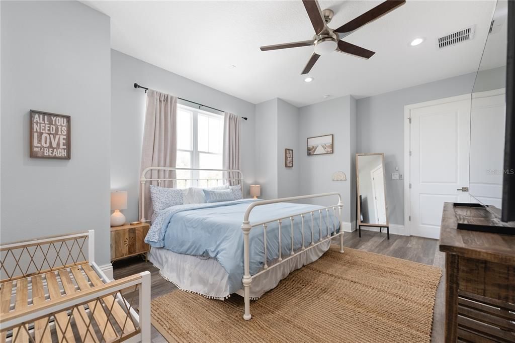 Bedroom, Interior, Recessed Lighting, Wood Texture Flooring