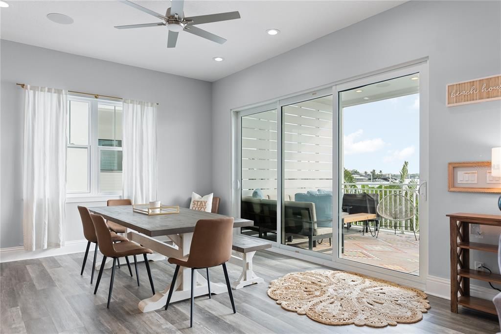 Dining room, Interior, Recessed Lighting, Wood Texture Flooring