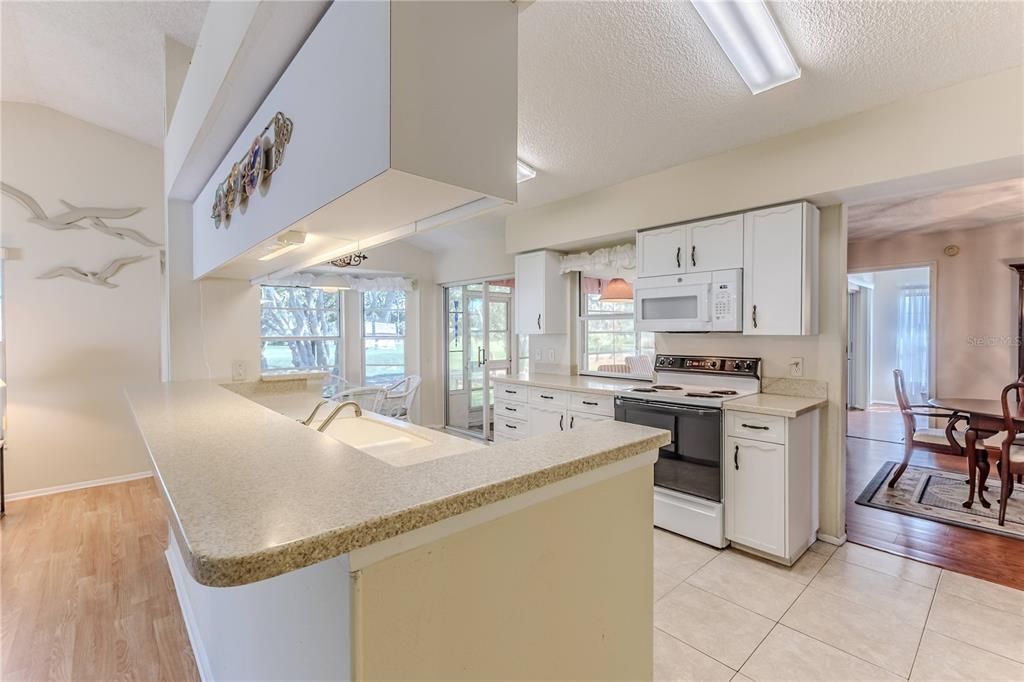 Dining room, Interior, Kitchen, Stainless Steel Appliances, Wood Texture Flooring