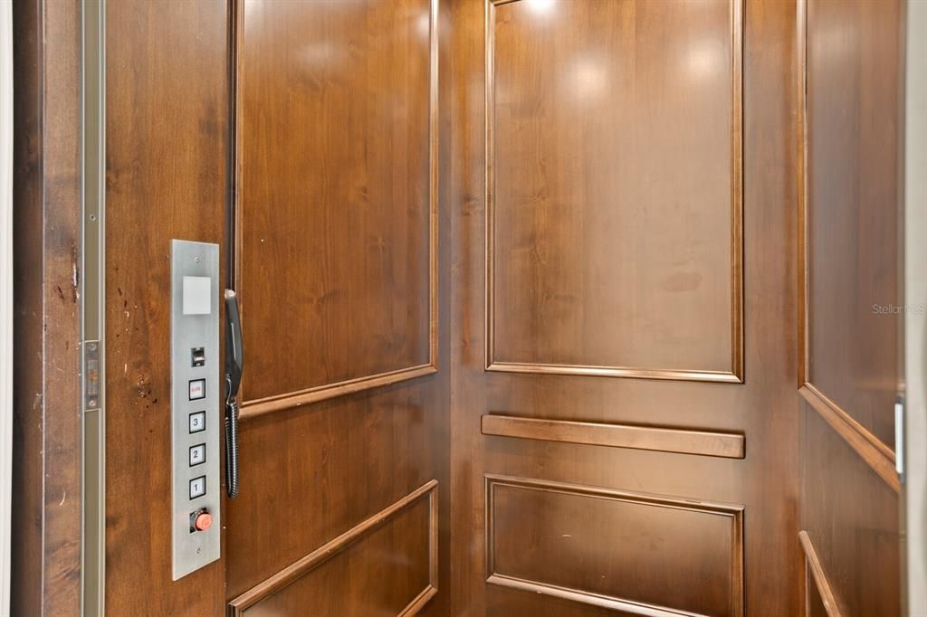Elevator, Interior, Wooden Walls