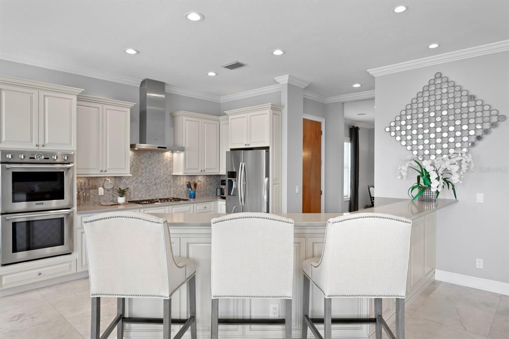 Interior, Kitchen, Marble, Recessed Lighting, Stainless Steel Appliances