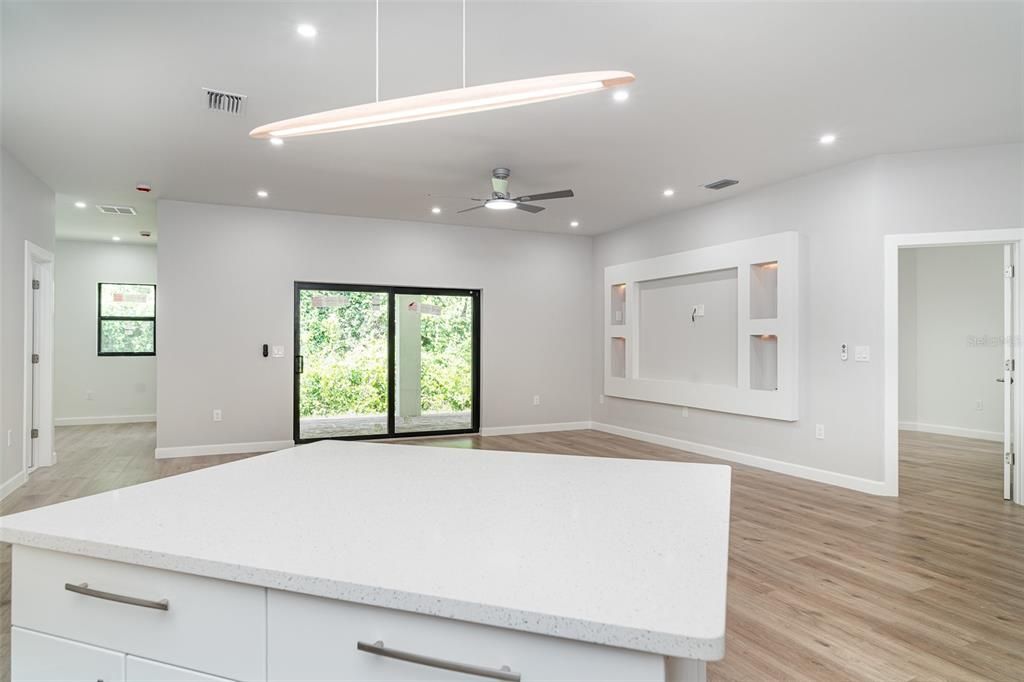 Empty room, Interior, Recessed Lighting, Wood Texture Flooring