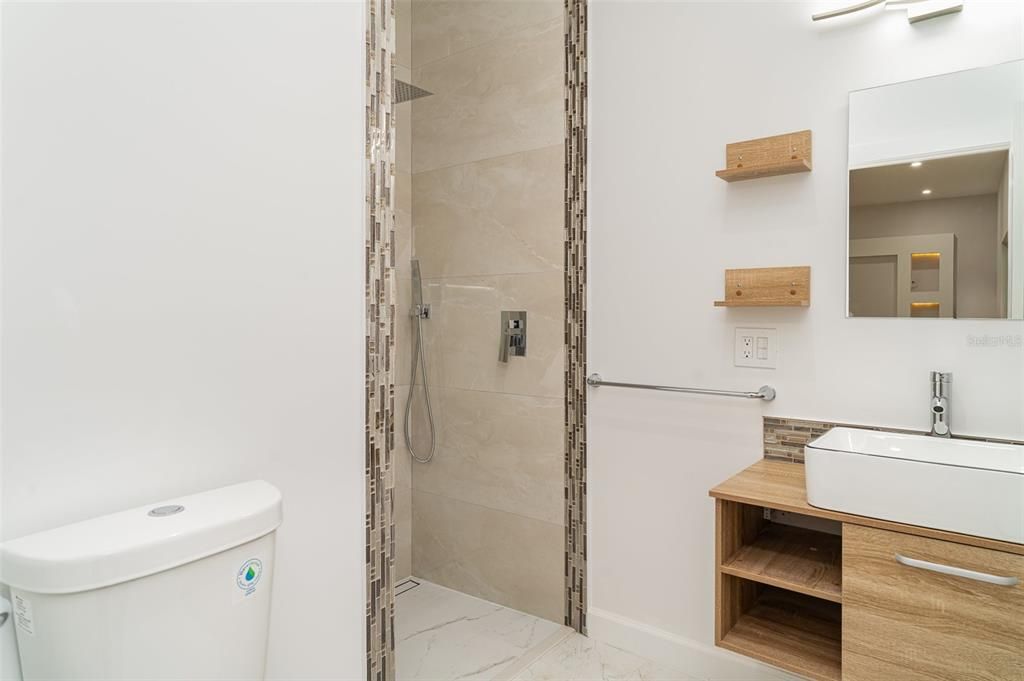 Bathroom, Glass Shower, Interior, Marble, Recessed Lighting