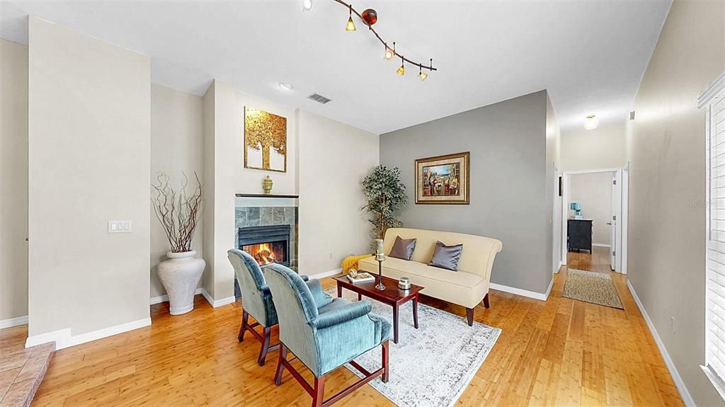 Fireplace, Interior, Living room, Wood Texture Flooring