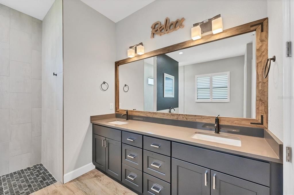 Bathroom, Dual Sink Vanities, Interior, Wood Texture Flooring