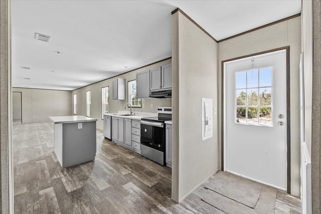 Interior, Kitchen, Recessed Lighting, Wood Texture Flooring