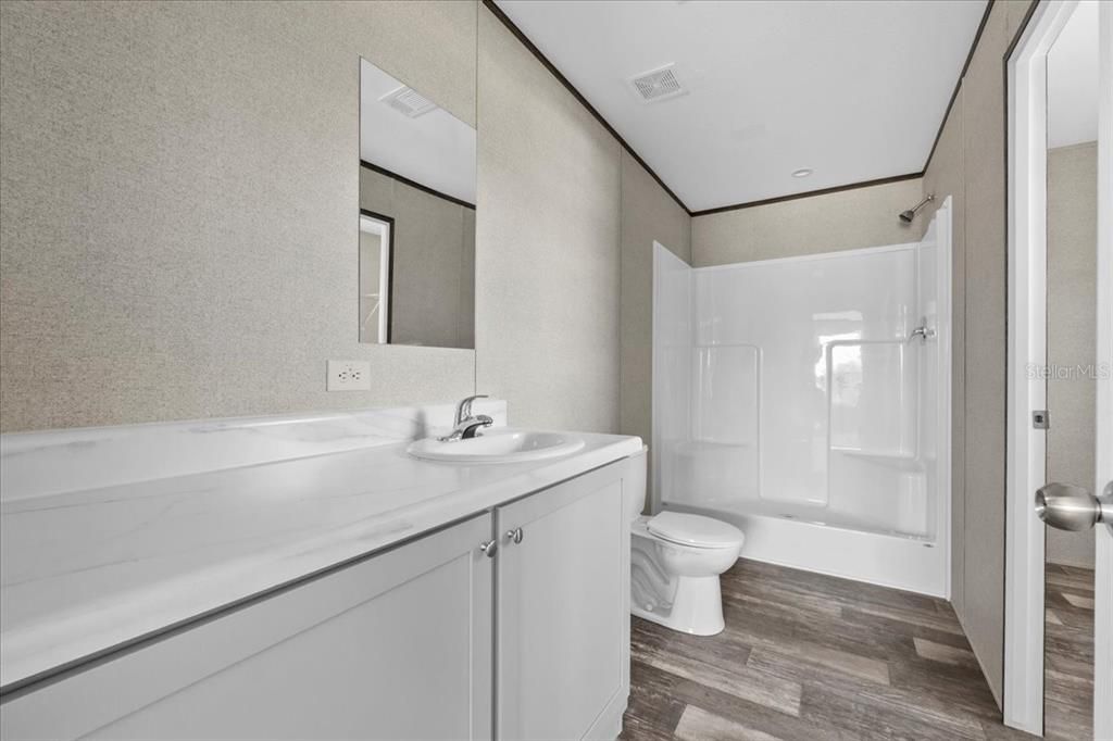 Bathroom, Interior, Recessed Lighting, Wood Texture Flooring