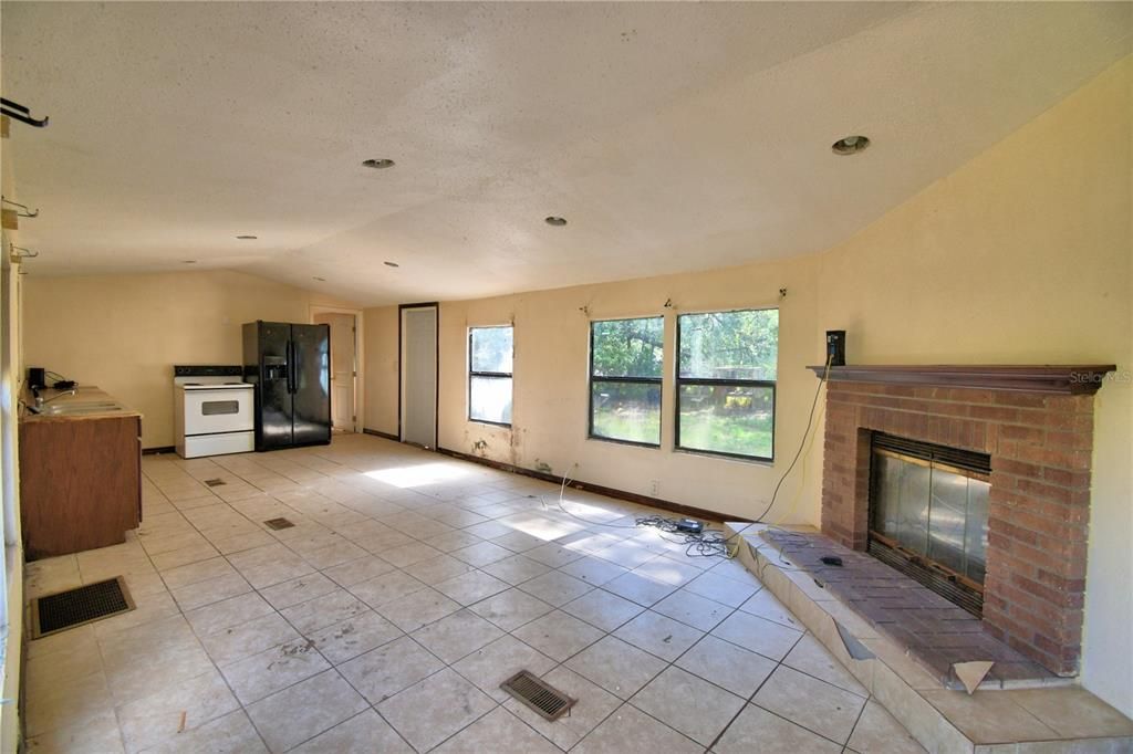 Empty room, Fireplace, Interior, Recessed Lighting