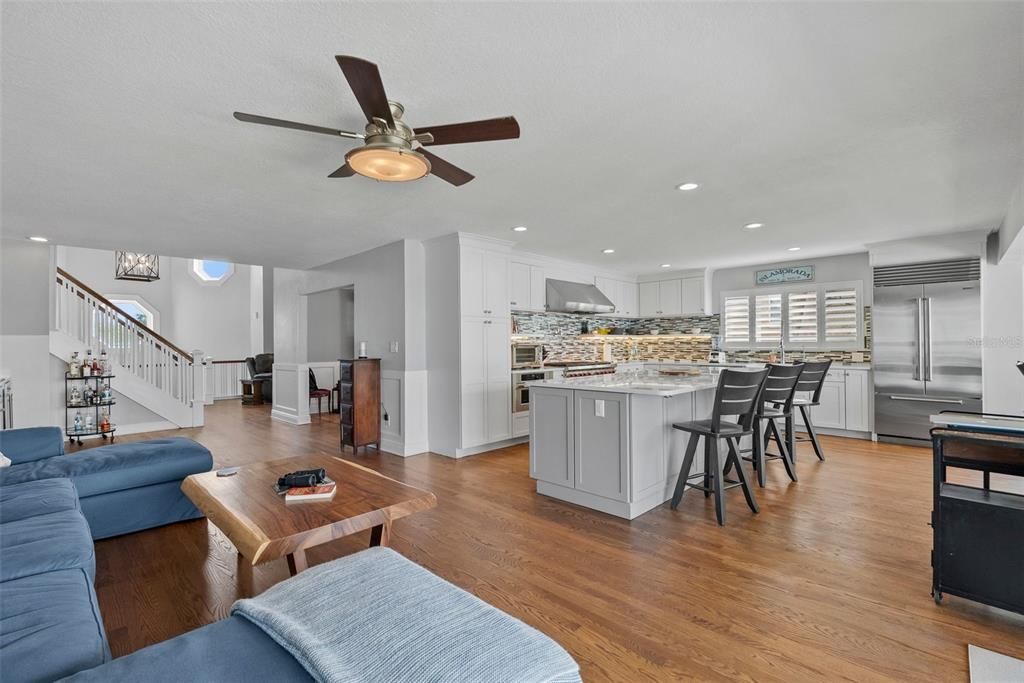 Interior, Kitchen, Living room, Recessed Lighting, Stainless Steel Appliances, Wood Texture Flooring