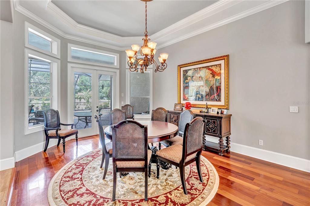 Chandelier, Dining room, Interior, Wood Texture Flooring
