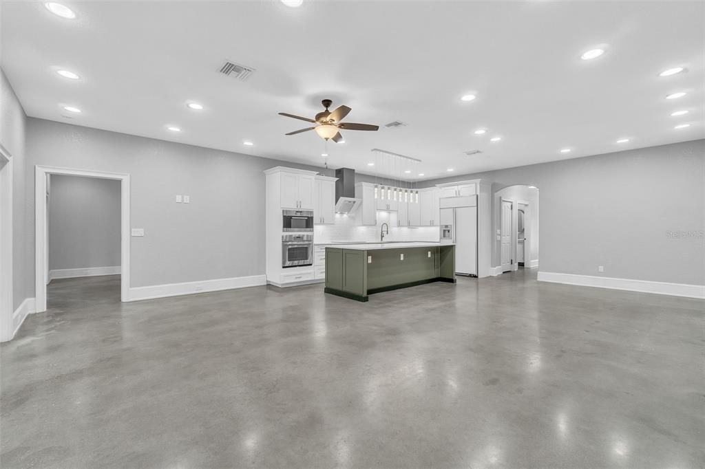 Empty room, Interior, Kitchen, Recessed Lighting, Stainless Steel Appliances