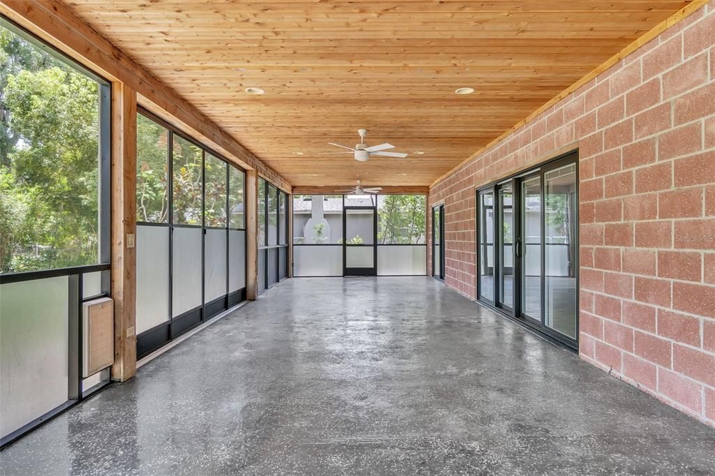 Interior, Recessed Lighting, Stone Walls, Sun Room, Wooden Ceilings