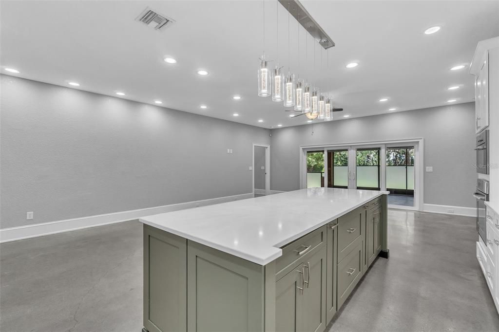 Empty room, Interior, Kitchen, Pendant Lights, Recessed Lighting