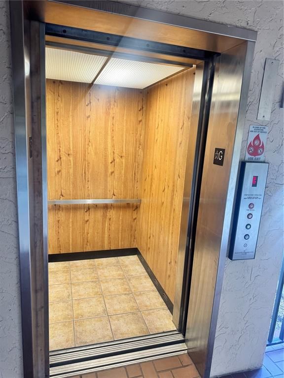 Elevator, Interior, Wooden Walls