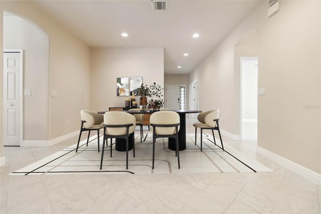 Dining room, Interior, Marble, Recessed Lighting