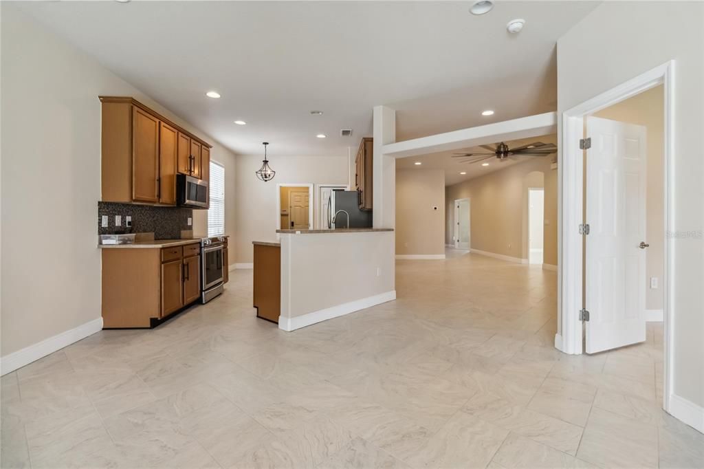 Interior, Kitchen, Marble, Pendant Lights, Recessed Lighting