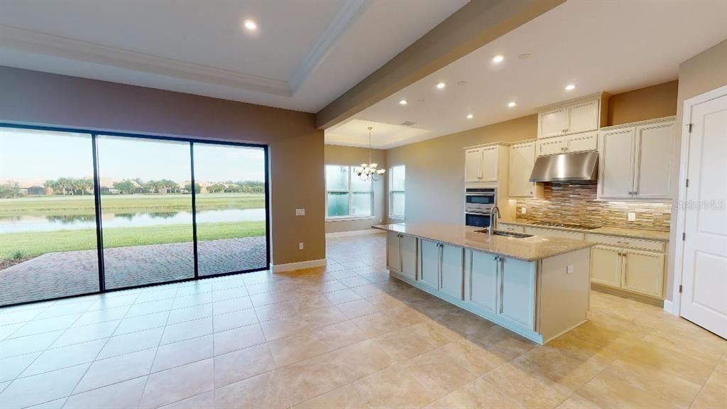 Chandelier, Interior, Kitchen, Recessed Lighting, Stainless Steel Appliances, Water