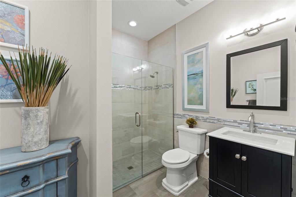 Bathroom, Glass Shower, Interior, Recessed Lighting