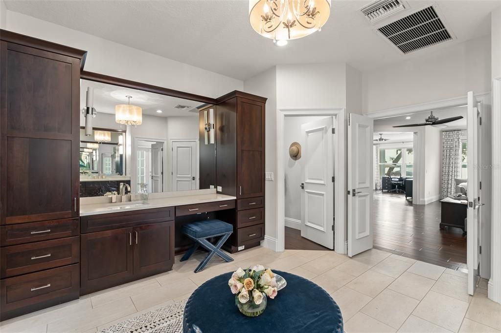 Bathroom, Chandelier, Interior, Recessed Lighting, Wood Texture Flooring