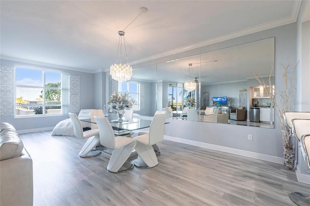 Chandelier, Dining room, Interior, Wood Texture Flooring